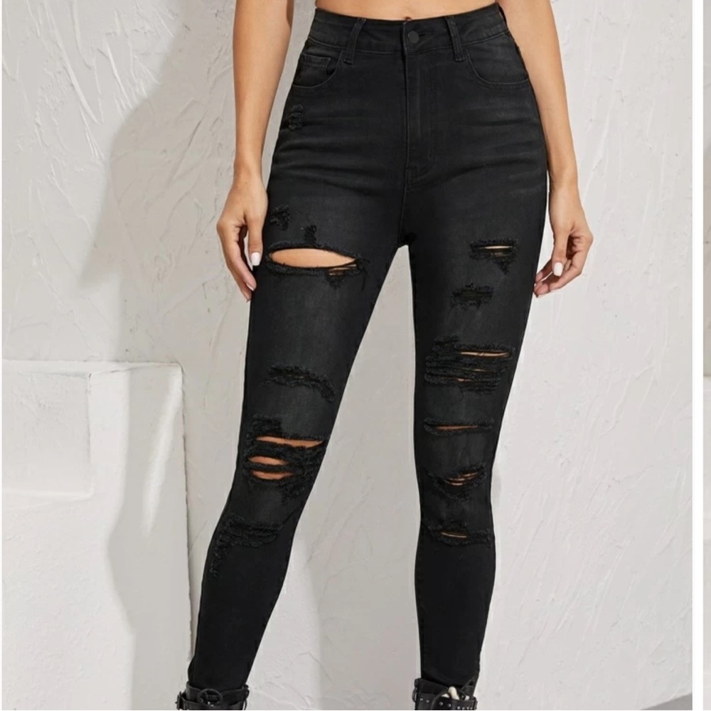 High-Waist Ripped Jeans